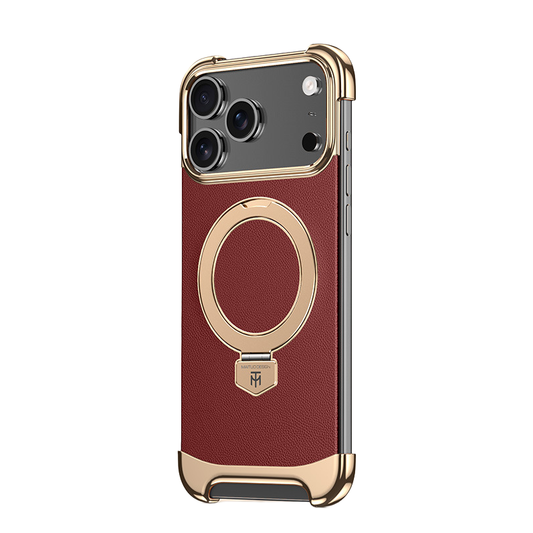 YUNKEY Magnetic Leather iPhone Case with Built-in Metal Stand