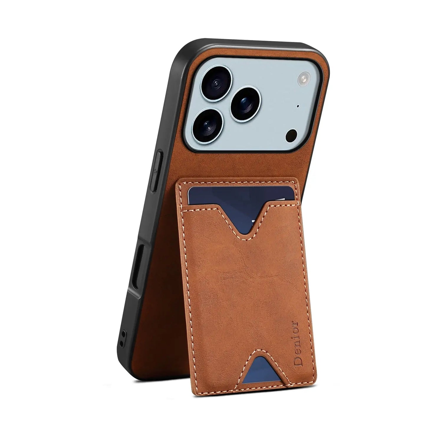 Leather Phone Case with Card Holder And Foldable Stand For iPhone (Brown)  | PE260059