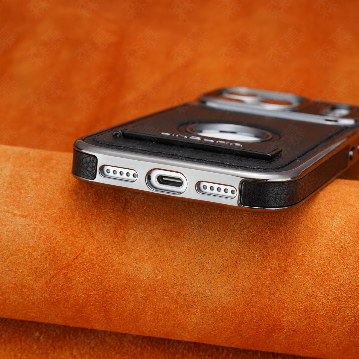 Learther iPhone Case With Stand For iPhone 17 Series Black | PE260081