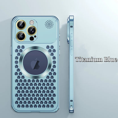 Spring Buckle Aromatherapy Metal Hollow Heat Dissipation Mobile Phone Case With Lens Film