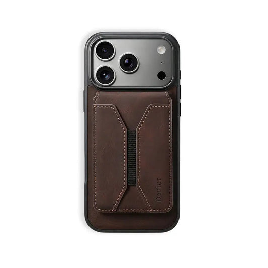Leather Wallet iPhone Case  Magnetic Leather Card Holder Design (Brown)  | PE260072