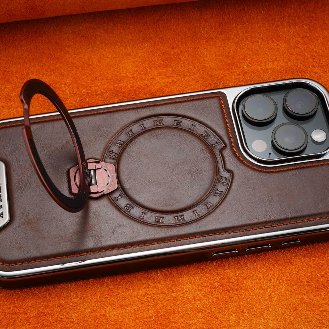 Magsafe iPhone Case With Stand Leather Style Coffee | PE260085