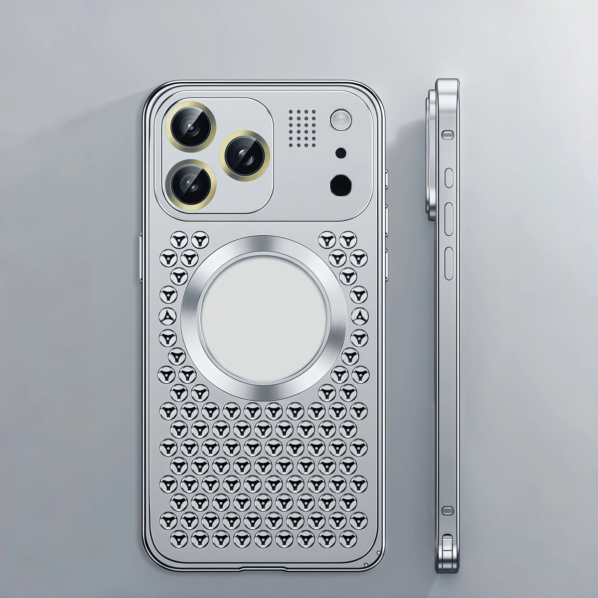 Spring Buckle Aromatherapy Metal Hollow Heat Dissipation Mobile Phone Case With Lens Film