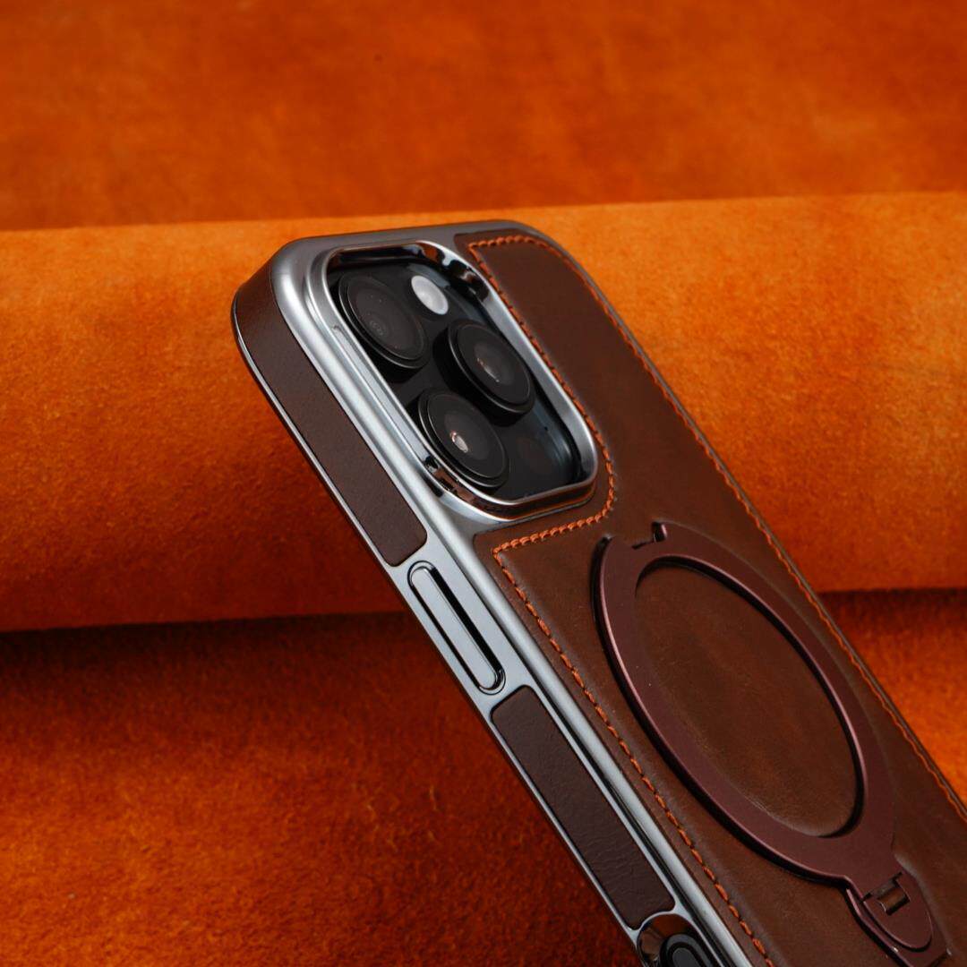 Magsafe iPhone Case With Stand Leather Style Coffee | PE260085