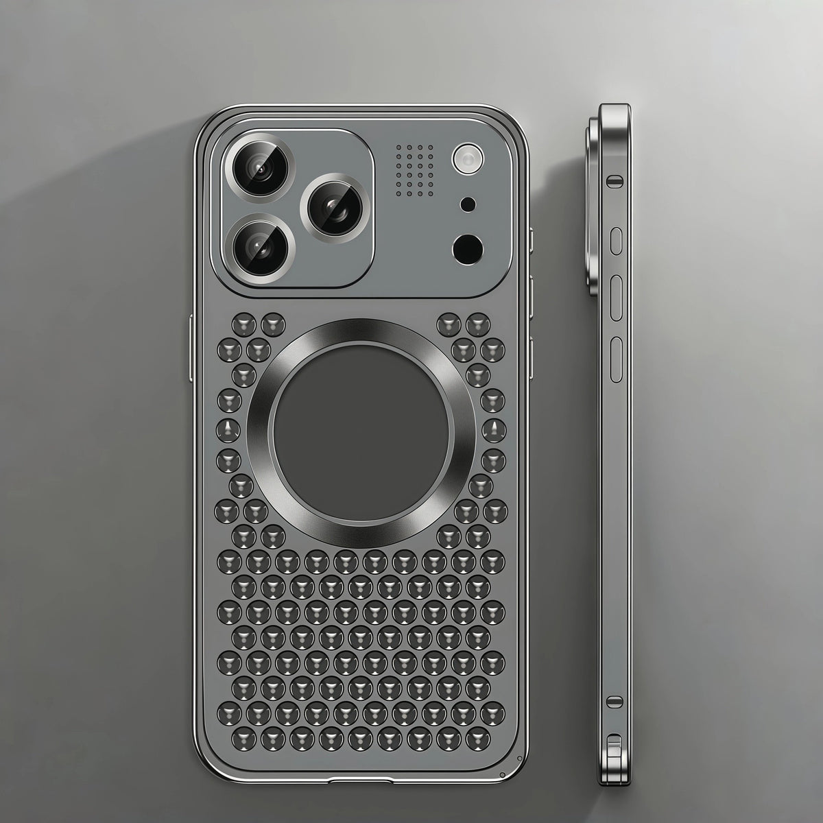 Spring Buckle Aromatherapy Metal Hollow Heat Dissipation Mobile Phone Case With Lens Film