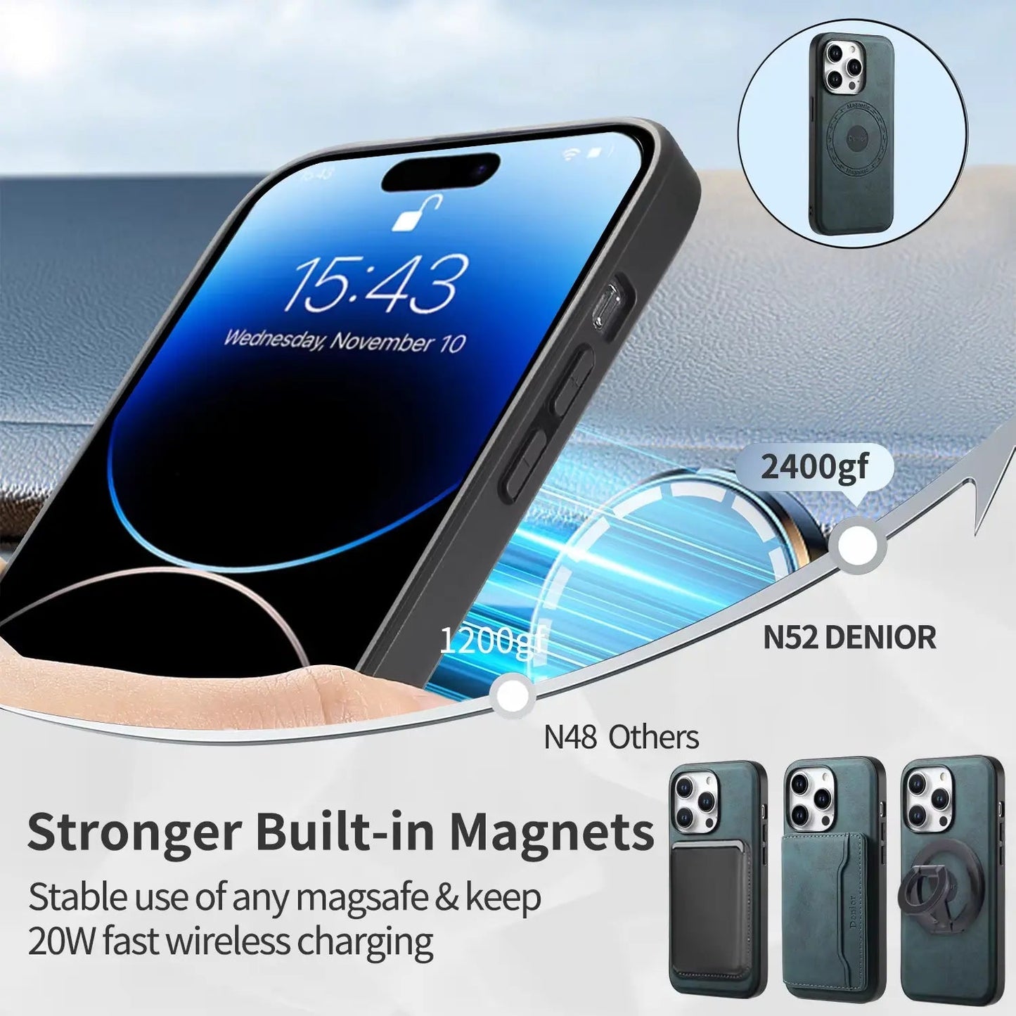 iPhone Case With Card Holder ,MagSafe Magnetic Wallet– Blue | PE260068