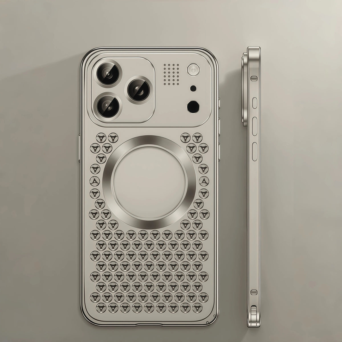 Spring Buckle Aromatherapy Metal Hollow Heat Dissipation Mobile Phone Case With Lens Film