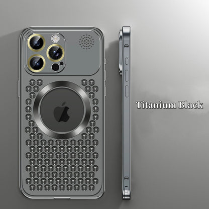 Spring Buckle Aromatherapy Metal Hollow Heat Dissipation Mobile Phone Case With Lens Film