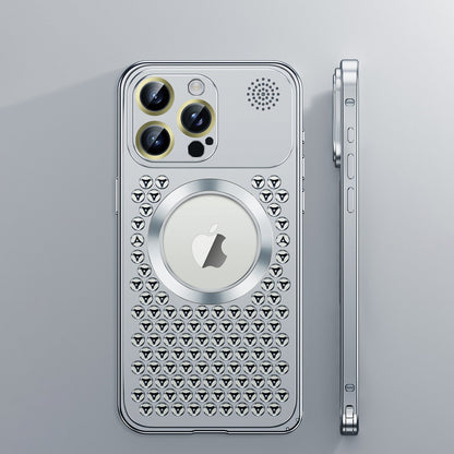 Spring Buckle Aromatherapy Metal Hollow Heat Dissipation Mobile Phone Case With Lens Film
