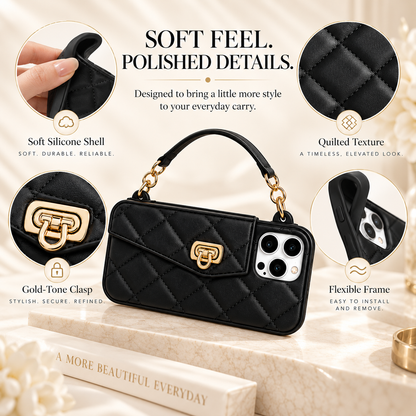 Flip Wallet Phone Case – Quilted Mini Purse with Card Pouch, Hand Carry & Crossbody Styles