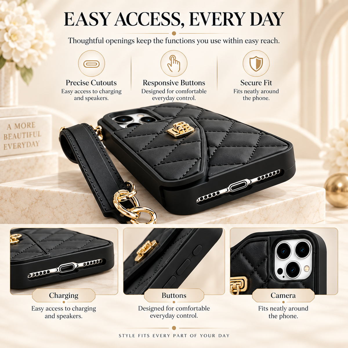 Flip Wallet Phone Case – Quilted Mini Purse with Card Pouch, Hand Carry & Crossbody Styles