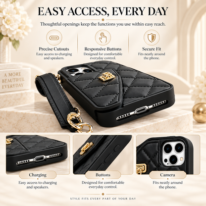 Flip Wallet Phone Case – Quilted Mini Purse with Card Pouch, Hand Carry & Crossbody Styles