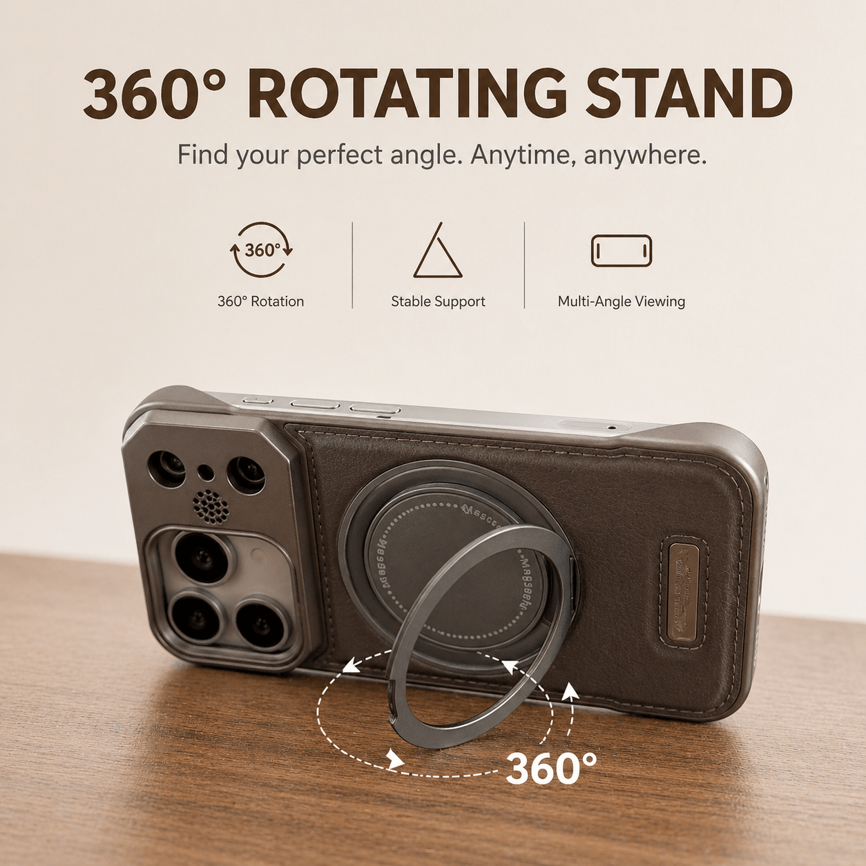 YUNKEY iPhone Semi-Enclosed Magnetic Phone Case with Rotating Stand
