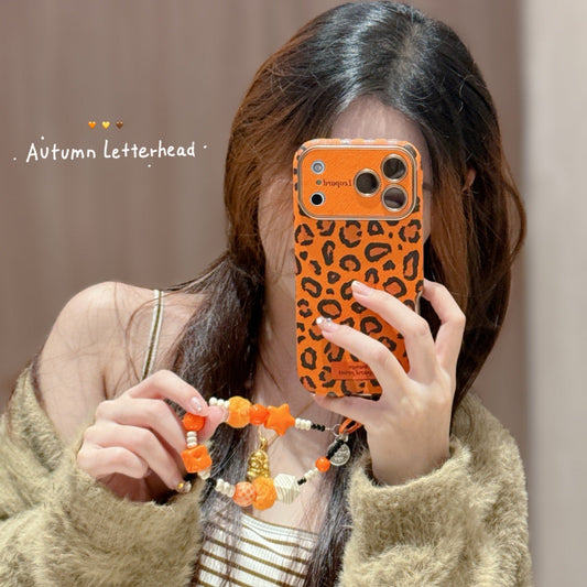 YUNKEY Lanyard Creative Orange-Background Leopard Print Case For iPhone