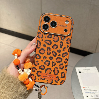 YUNKEY Lanyard Creative Orange-Background Leopard Print Case For iPhone