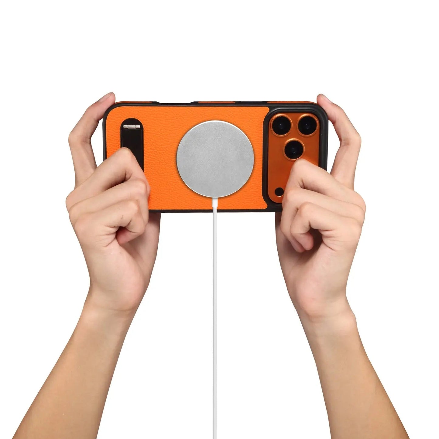 Leather iPhone Case With Stand – Durable Protective Cover (Orange)  | PE260052