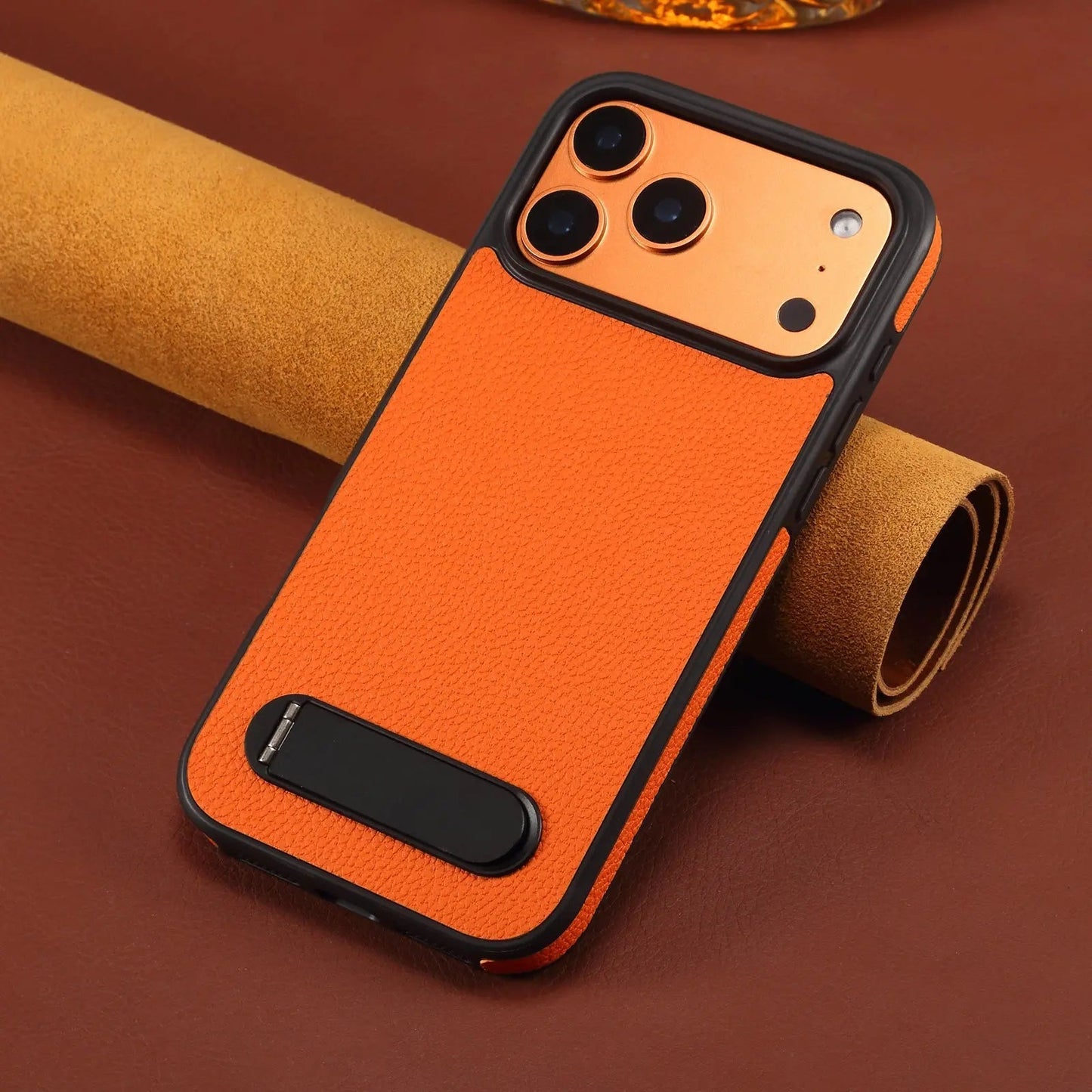 Leather iPhone Case With Stand – Durable Protective Cover (Orange)  | PE260052
