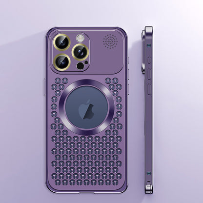 Spring Buckle Aromatherapy Metal Hollow Heat Dissipation Mobile Phone Case With Lens Film