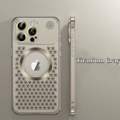Spring Buckle Aromatherapy Metal Hollow Heat Dissipation Mobile Phone Case With Lens Film
