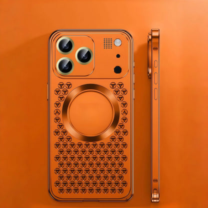 Spring Buckle Aromatherapy Metal Hollow Heat Dissipation Mobile Phone Case With Lens Film