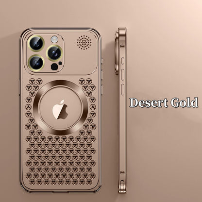 Spring Buckle Aromatherapy Metal Hollow Heat Dissipation Mobile Phone Case With Lens Film