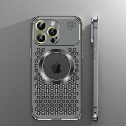 Spring Buckle Aromatherapy Metal Hollow Heat Dissipation Mobile Phone Case With Lens Film