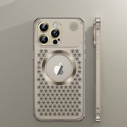 Spring Buckle Aromatherapy Metal Hollow Heat Dissipation Mobile Phone Case With Lens Film