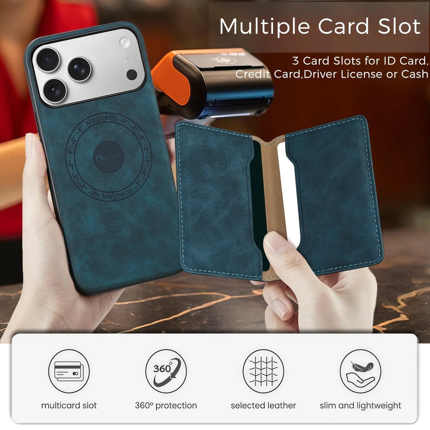 iPhone Case With Card Holder ,MagSafe Magnetic Wallet– Blue | PE260068